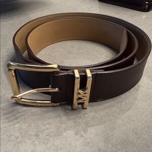 MICHAEL Michael Kors Dark Brown Leather Belt with Gold Hardware